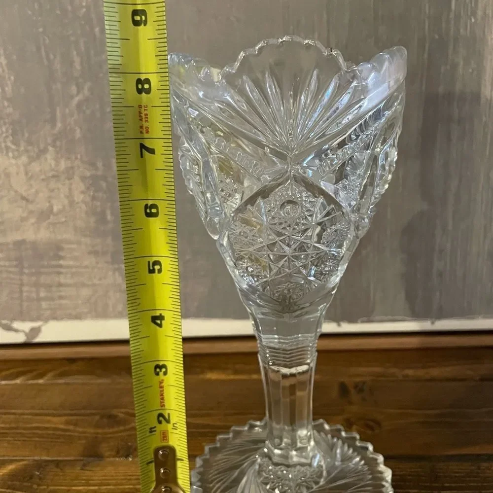 Elaborate Vintage EAPG Crystal Glass Swirl Pattern Trumpet Pedestal Vase vintage